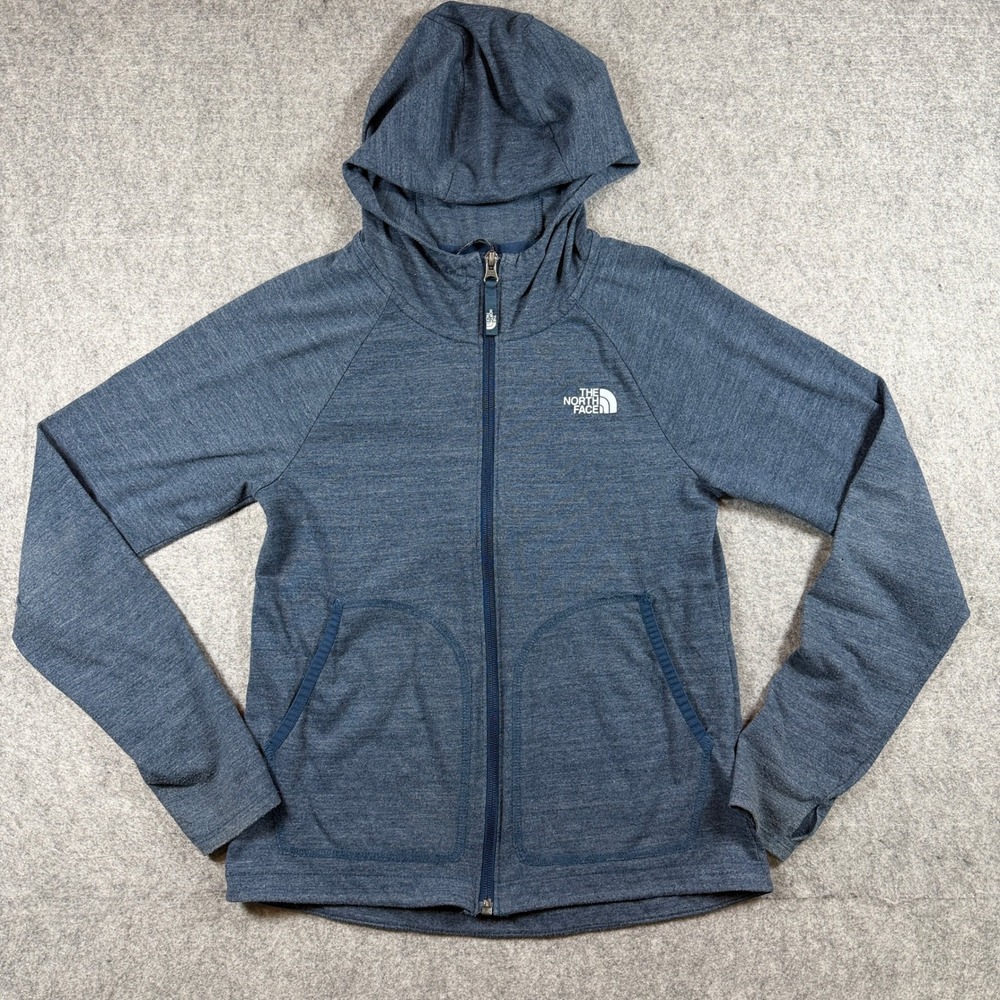 The North Face Girls Full Zip Hoodie Size L 14/16 Blue Heather Thumbholes
